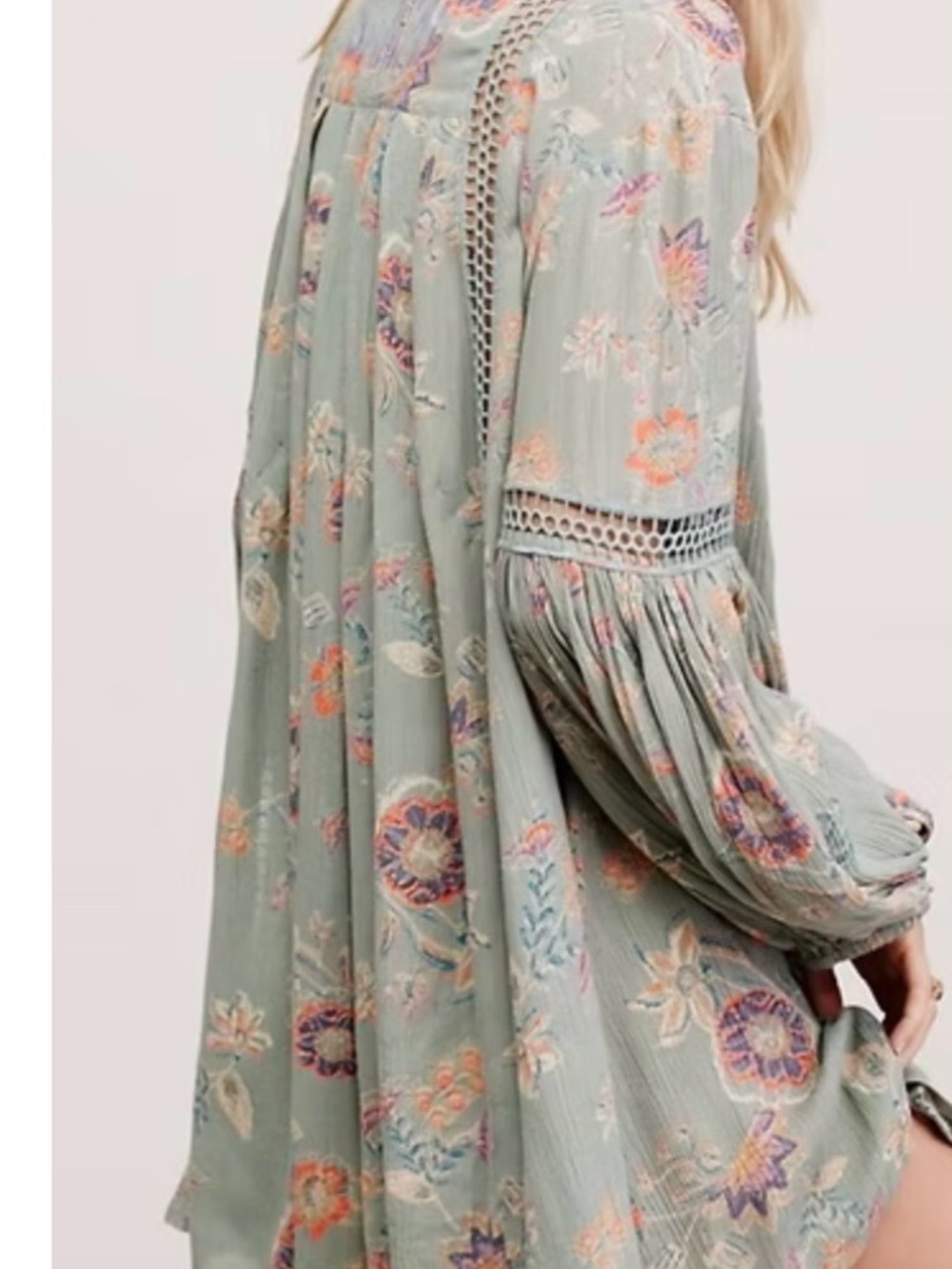 Free People Bohemian Sage Floral Mini Dress - Picture 2 of 3